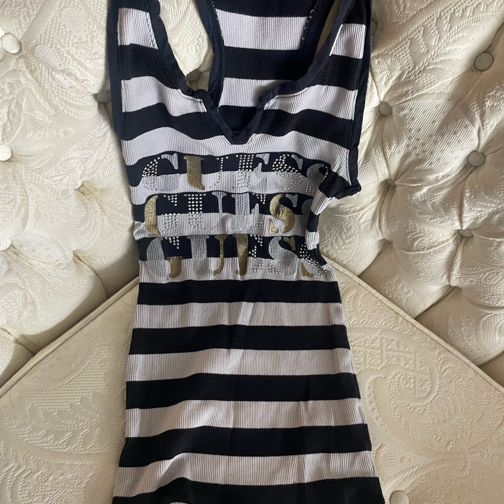 Guess Black and White Striped Cami Top